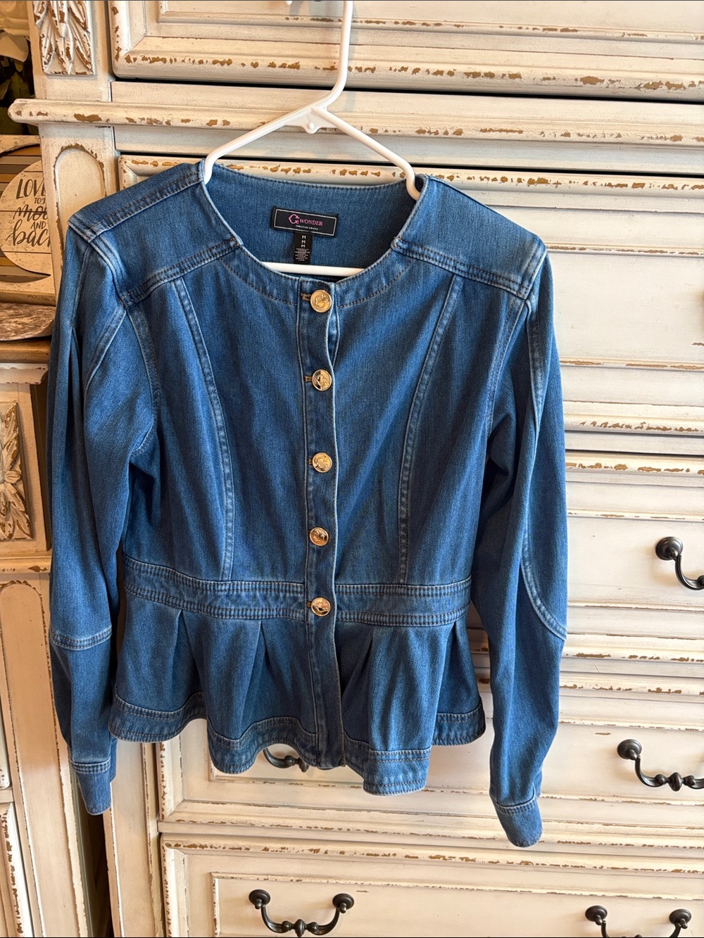 C. Wonder Blue Denim Peplum Button Jacket